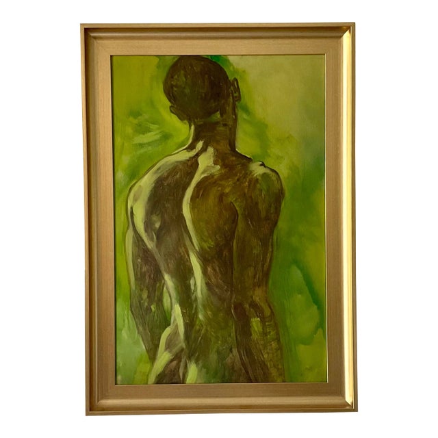 Early 20th Century Vintage Boho Original Painting on Board of Male Nude For Sale