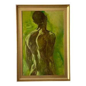 Early 20th Century Vintage Boho Original Painting on Board of Male Nude