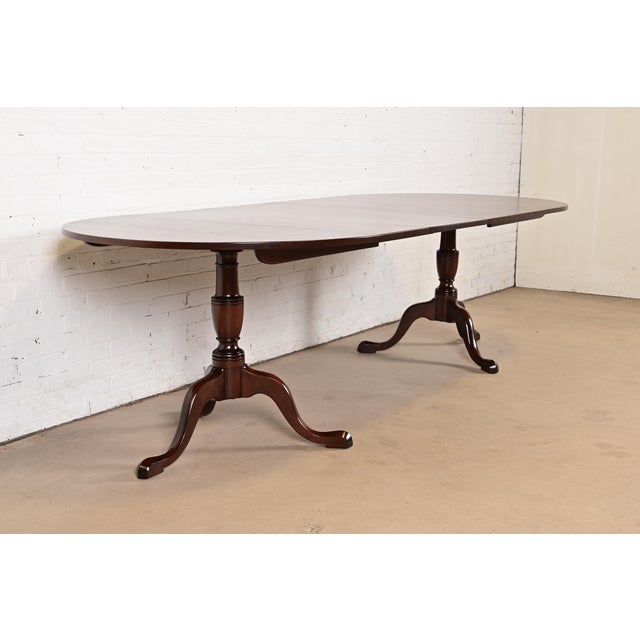 Kittinger Kittinger Georgian Solid Mahogany Double Pedestal Extension Dining Table, Newly Refinished For Sale - Image 4 of 14