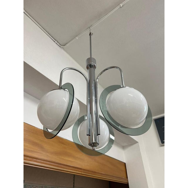 1970s Vintage Space Age Steel and Glass Pendant Light, 1970s For Sale - Image 5 of 11