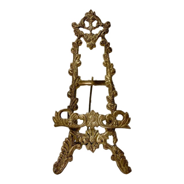 Vintage Victorian Brass Filigree Table Easel For Sale