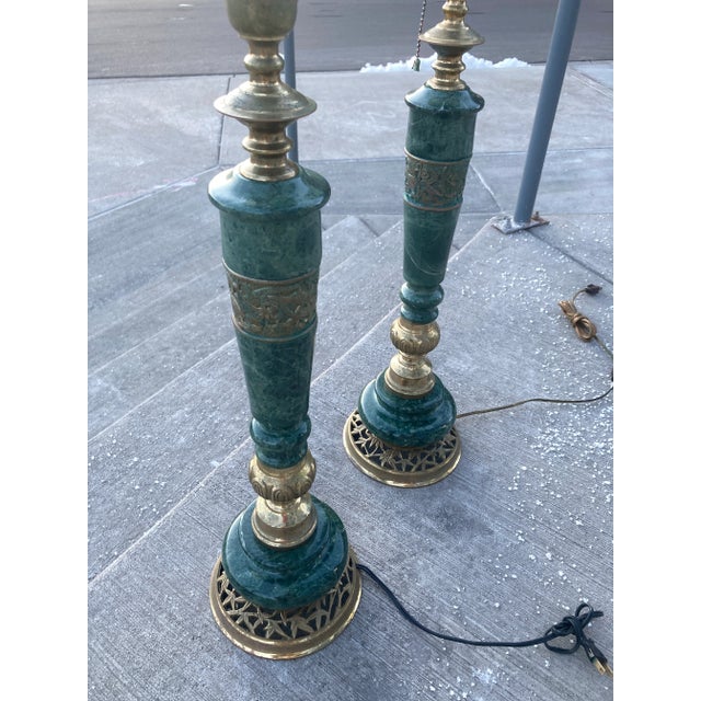 Mid 20th Century Japanese Bronze & Marble Column Table Lamps - a Pair For Sale - Image 5 of 13