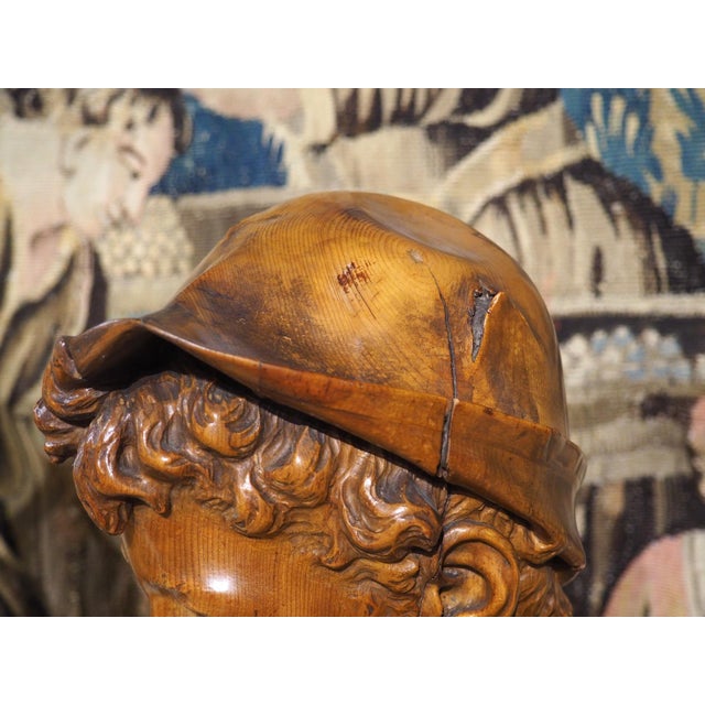 French Pair of Antique French Carved Pine Busts of a Boy and a Girl, Circa 1900 For Sale - Image 3 of 18