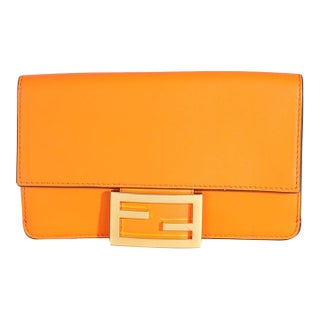 Orange Calfskin Mini Flat Baguette with Brown Strap You Strap For Sale