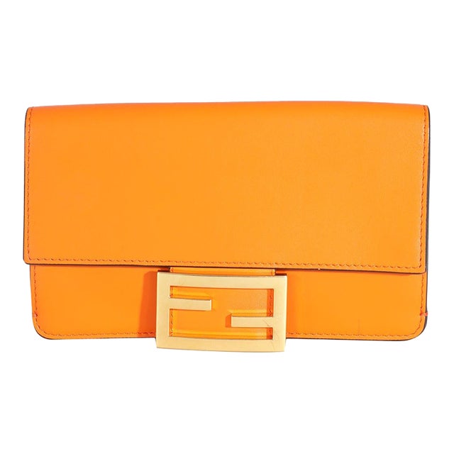 Orange Calfskin Mini Flat Baguette with Brown Strap You Strap For Sale