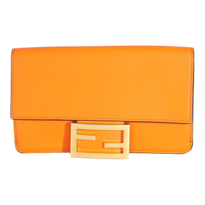 Orange Calfskin Mini Flat Baguette with Brown Strap You Strap