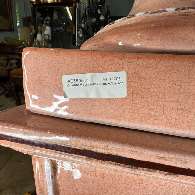 Monumental Medici Italian Ceramic Garden Urns With Bases by Ceccarelli For Sale - Image 9 of 9