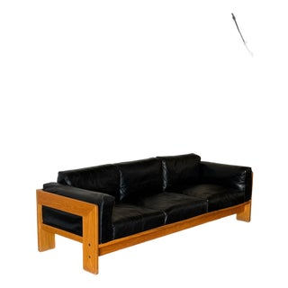 1960s Tobia Scarpa “Bastiano” Black Leather, Three-Seater Sofa, Gavina For Sale