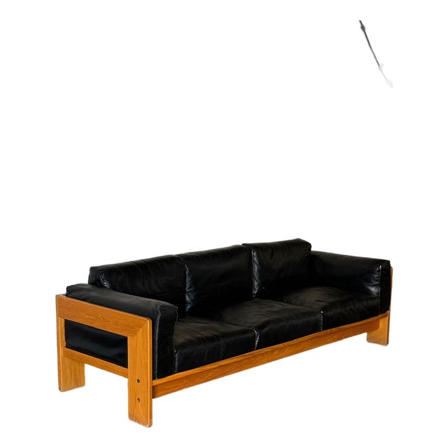1960s Tobia Scarpa “Bastiano” Black Leather, Three-Seater Sofa, Gavina For Sale
