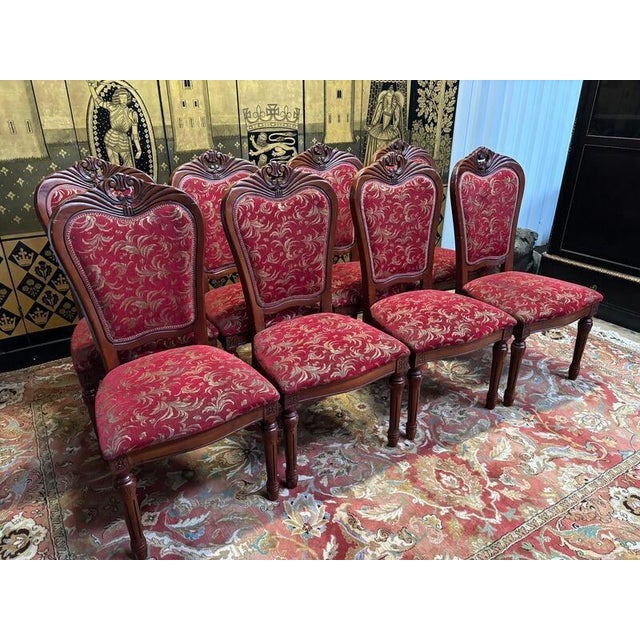 Wood and Fabric Chairs, Set of 8 For Sale - Image 11 of 12