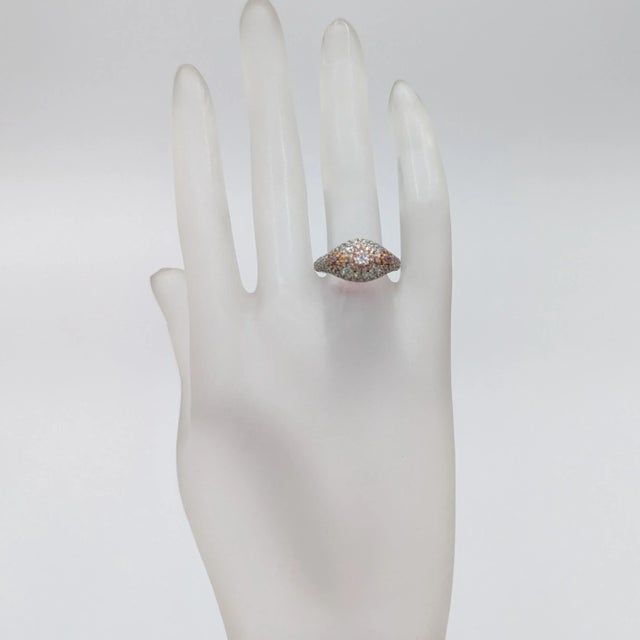 Contemporary Natural Pink and White Diamond Ring in 18K White Gold, size 6.75 For Sale - Image 3 of 7
