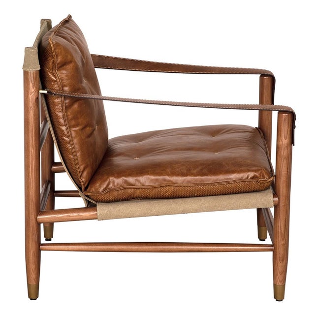 Mid-Century Modern NOIR Luther Chair, Cuba Brown Leather W/Canvas For Sale - Image 3 of 7