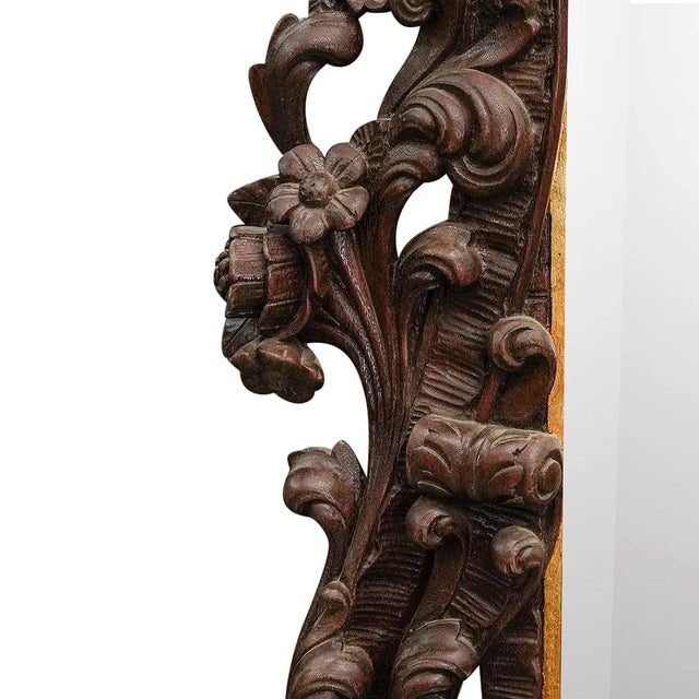 Rococo Large French Heavily Carved Antique Rococo Style Wood Wall Mirror 67 Inch Tall For Sale - Image 3 of 6
