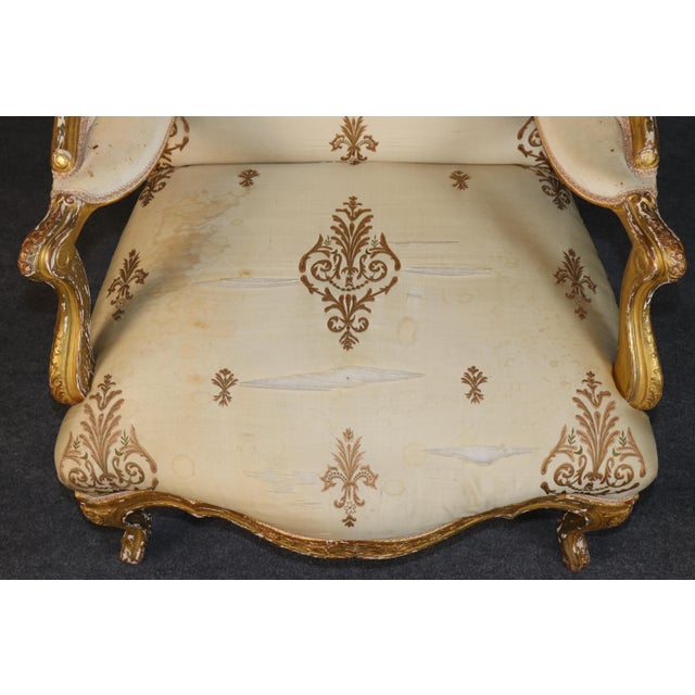 Pair 19th C French Louis XV Style Giltwood Wingback Chairs For Sale - Image 11 of 14