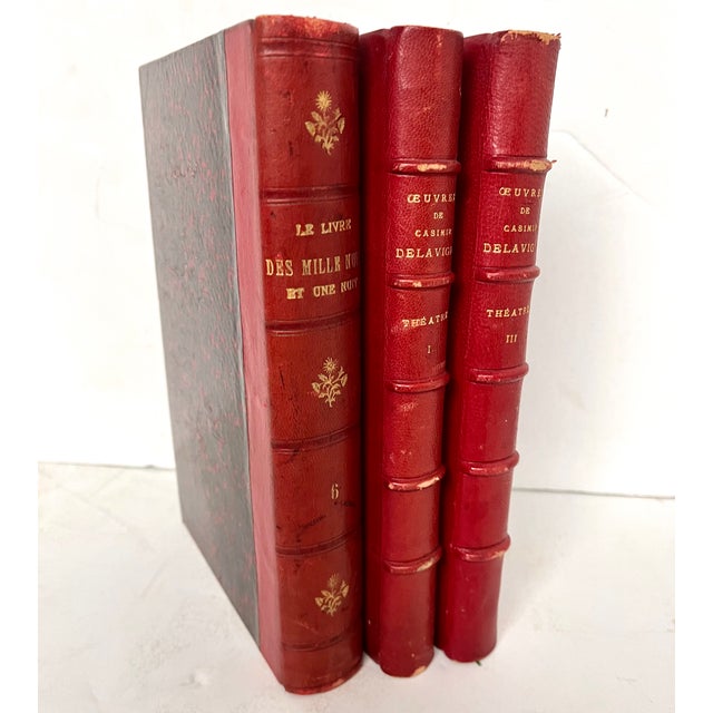 Antique French Red Leather Bound Books - Set of 3 For Sale - Image 18 of 18