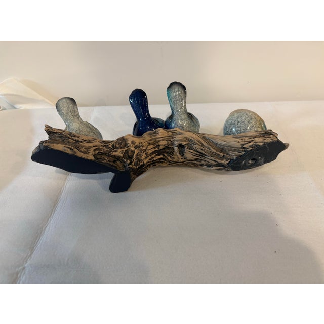 Four Fat Finches on a Log Sculpture For Sale - Image 4 of 5