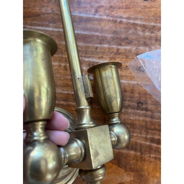 Italian Brass Two-Light Wall Sconces With Original Ivory Shades - Pair For Sale - Image 13 of 15