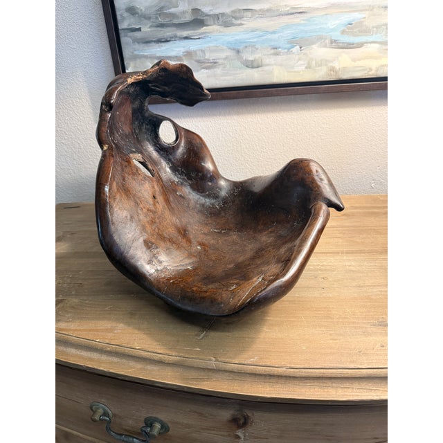 Sculptural Mid Century Large Curly Redwood Bowl Sculpture Coastal California Essence For Sale - Image 9 of 9