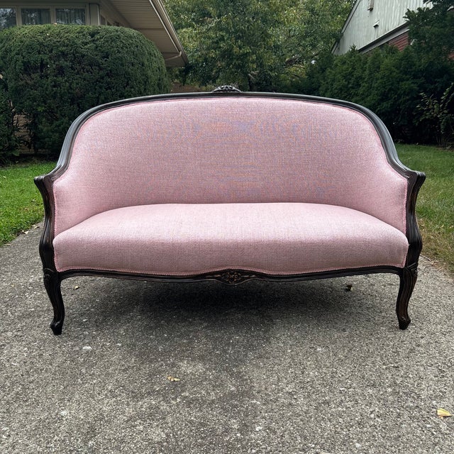 Vintage Blush Wood Frame Loveseat For Sale - Image 12 of 15