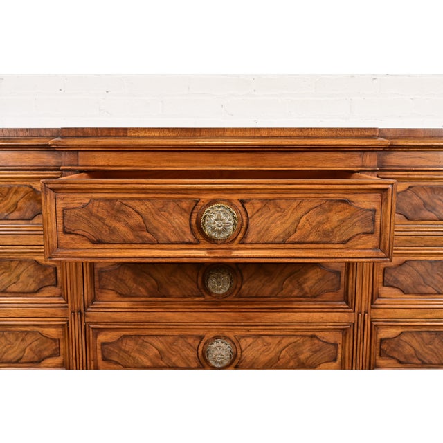 Wood Karges French Regency Louis XVI Burled Walnut Triple Dresser or Credenza For Sale - Image 7 of 15