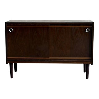 Vintage Danish Modern Stained Oak Sliding Door Cabinet Credenza For Sale