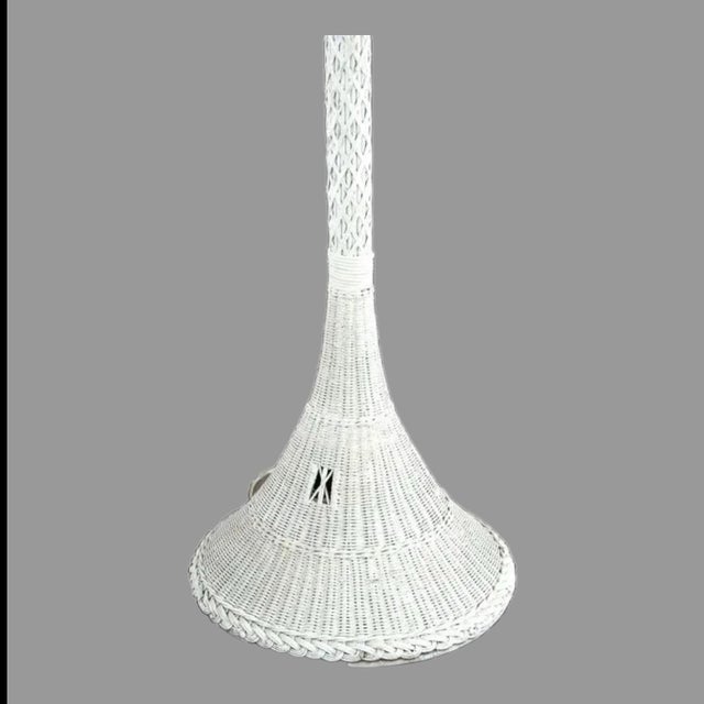 Wood Antique Victorian White Painted Wicker Floor Lamp With Shade For Sale - Image 7 of 8