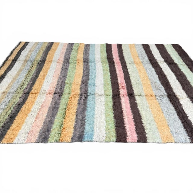 Contemporary Turkish Tulu Rug | Pastel Striped Design | 9x12 For Sale In Los Angeles - Image 6 of 6