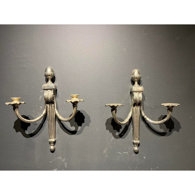 1920's French Empire Silver Sconces For Sale - Image 4 of 8