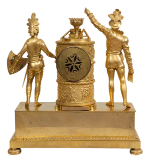 Antique French Empire Clock in Finely Chiseled Golden Bronze, 19th Century
