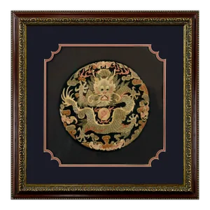 Chinese Dragon Framed Silk Textile Surcoat Embroidery
