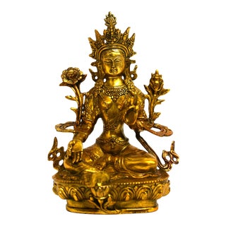 Gilt Bronze Tibetan Green Tara For Sale