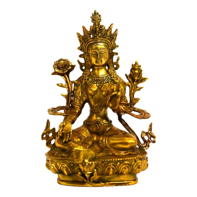 Gilt Bronze Tibetan Green Tara For Sale