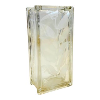 Vintage Frosted Flower Tall Glass Block Vase For Sale