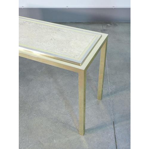 Console Table in Chromed Metal and Travertine Top For Sale - Image 5 of 18