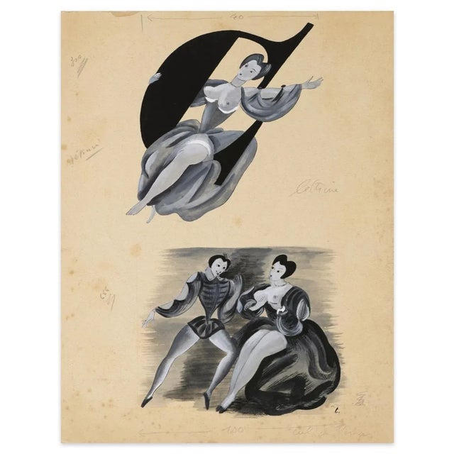 Figures is an original artwork realized by Louis Touchagues. Original mixed Media Drawing. Annotated in pencil on the...