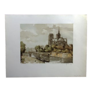 Roger Hebbelinck "Paris Notre Dame" Hand Signed Color Etching Unframed For Sale