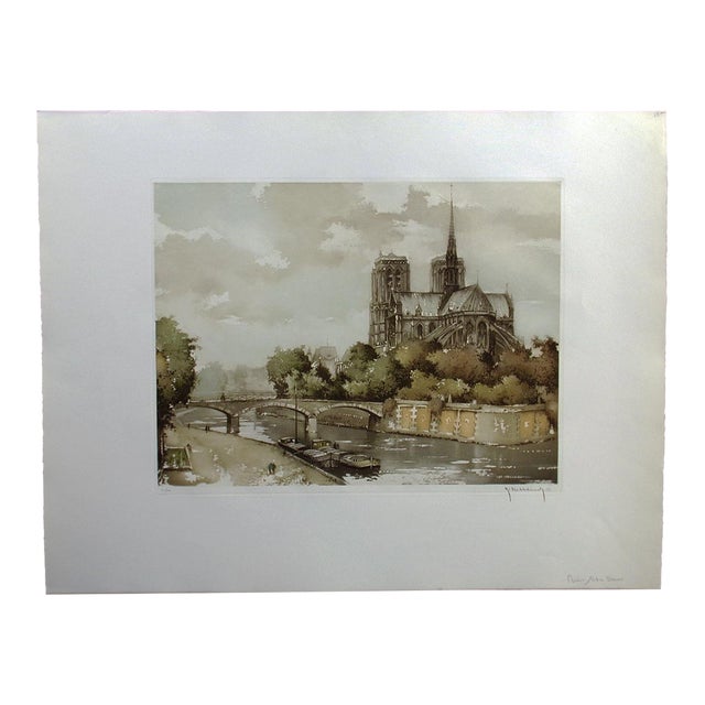 Roger Hebbelinck "Paris Notre Dame" Hand Signed Color Etching Unframed For Sale