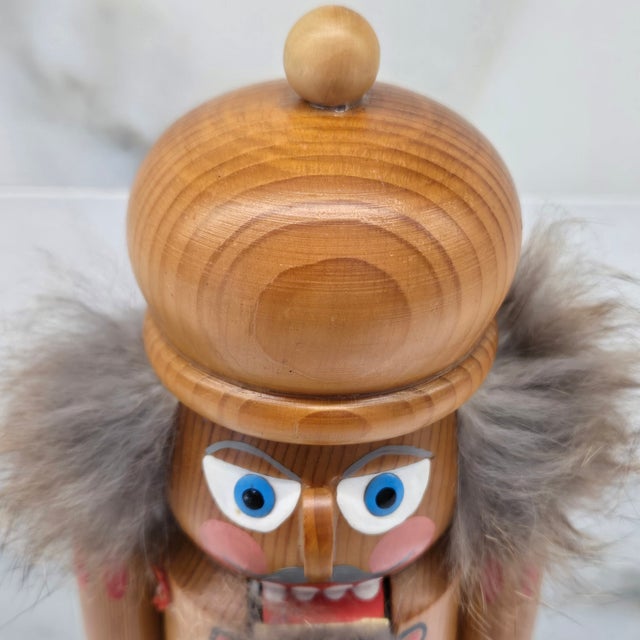 Wood Vintage Erzgebirge-Style Wooden Nutcracker King With Faux Fur Beard, German Democratic Republic (Gdr) For Sale - Image 7 of 9