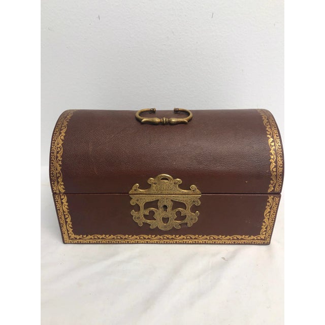 Brown 1950s Italian Tooled Leather Dome-Top Box with Gold Accents For Sale - Image 8 of 8
