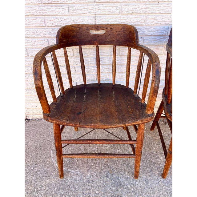 Antique Oak Barrel Back Pub Captains Chairs Pair Chairish