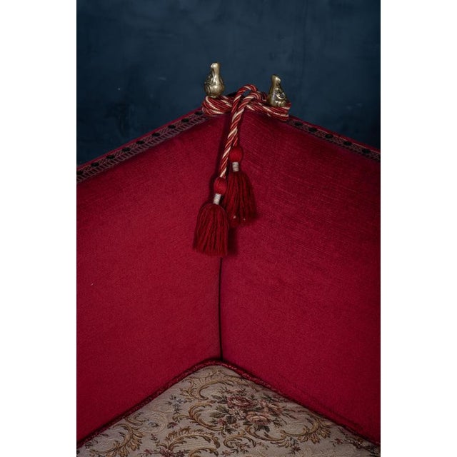 Gold Vintage Red Velvet Knole Sofa with Floral Cushions, 1950s For Sale - Image 8 of 13