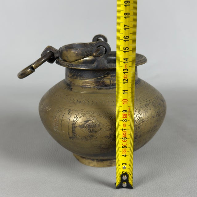 Gold Antique 20th Century Indian Ritual Lota Vase in Engraved Brass For Sale - Image 8 of 9