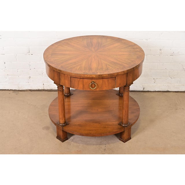 French Baker Furniture French Empire Cherry and Burl Wood Tea Table, Circa 1960s For Sale - Image 3 of 16