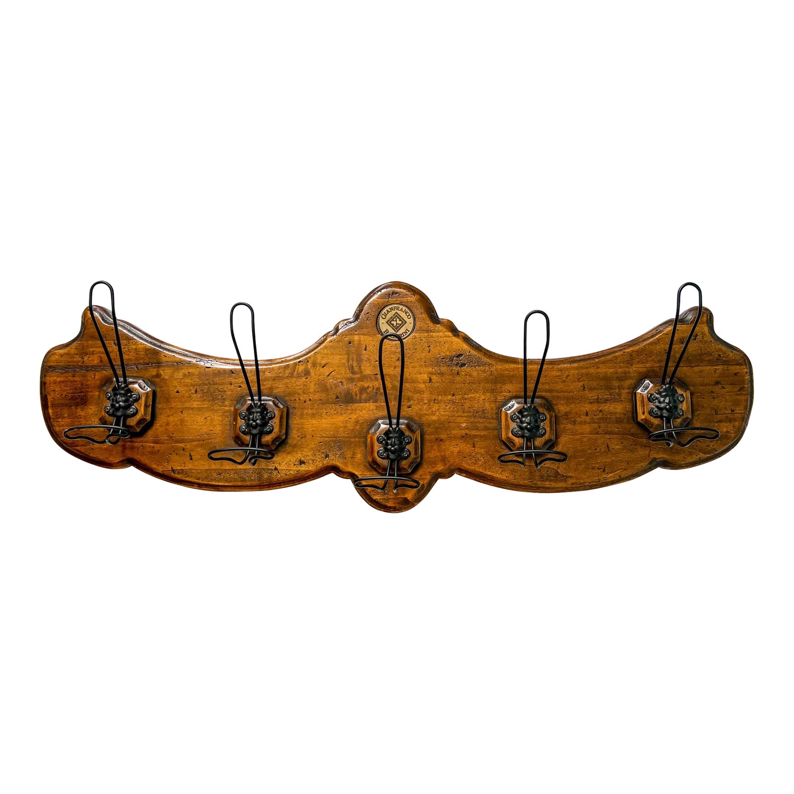 Vintage Italian Wood Iron Wall Coat Rack by Gianfranco Ballerini ...