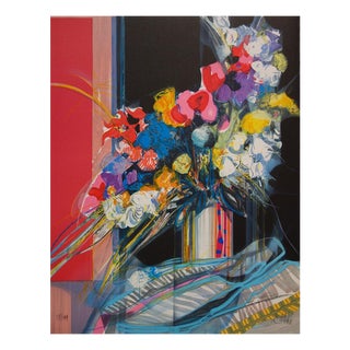 Jean-Baptiste Valadie, Blue, White and Red Bouquet, Original Lithograph For Sale