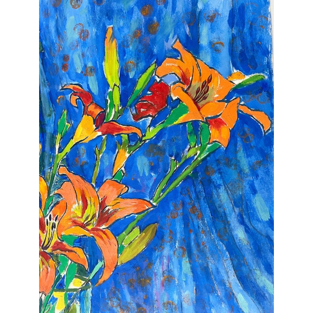 Contemporary Abstract Floral Painting on Art Paper For Sale - Image 3 of 6
