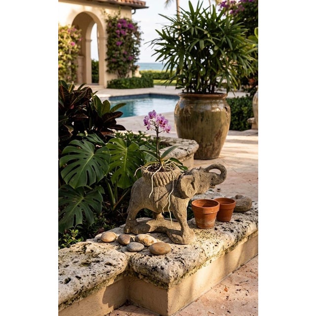 Vintage Weathered Cast Stone Elephant Garden Planter For Sale - Image 12 of 12