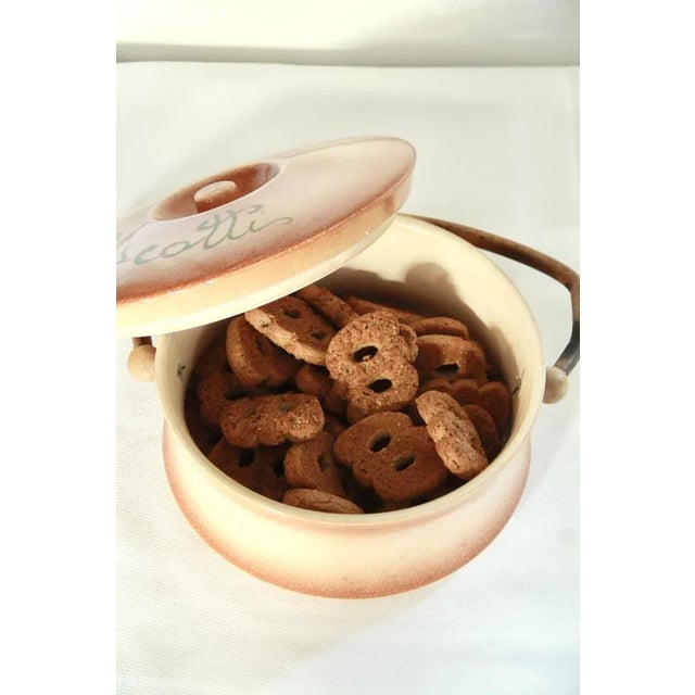 Light Yellow Mid-Century Ceramic and Bamboo Cookie Jar, Italy, 1960s For Sale - Image 8 of 9