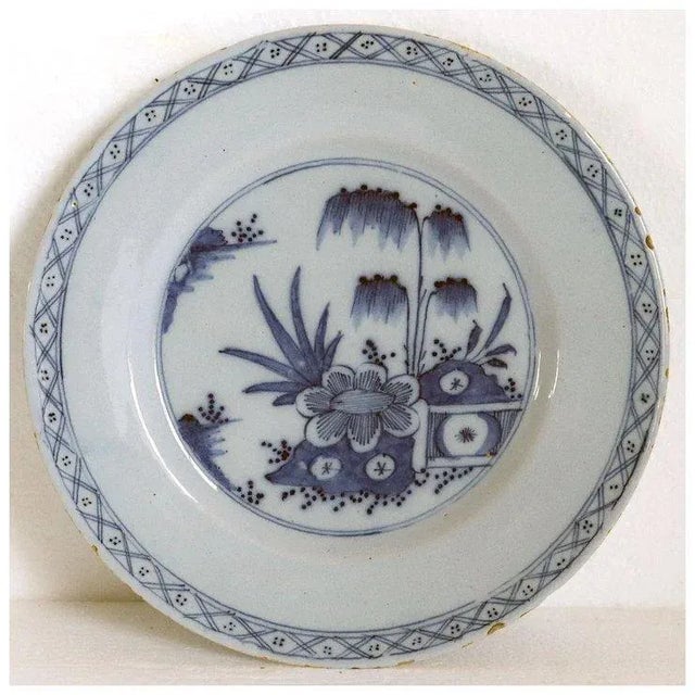 18th Century Dutch Delft Tin-glazed Earthenware Blue and White Plates - a Pair For Sale - Image 5 of 7