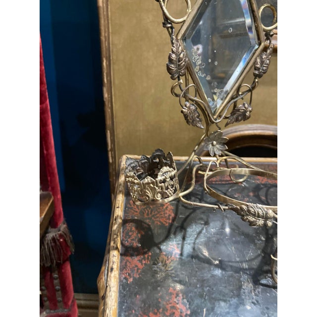 Metal Amazing Antique French Toleware Jewellery /Trinket Stand, Mirror & Glass Casket For Sale - Image 7 of 7